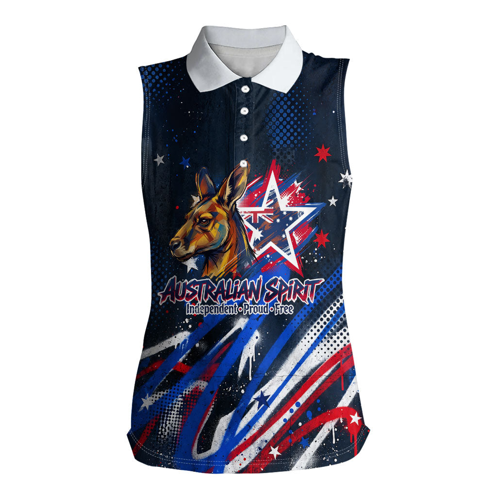Australian National Flag Day Women Sleeveless Polo Shirt Kangaroo Mascot and Country Map