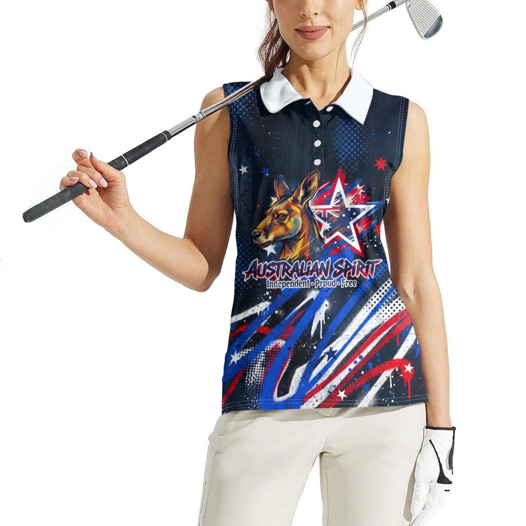 Australian National Flag Day Women Sleeveless Polo Shirt Kangaroo Mascot and Country Map