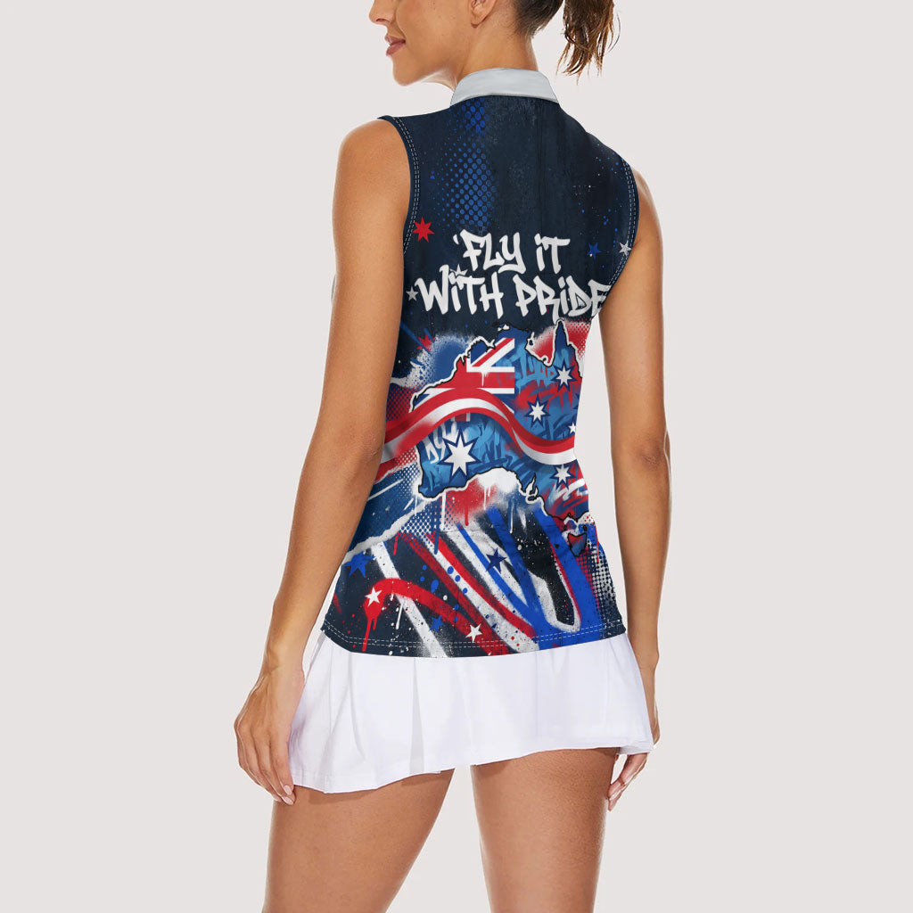 Australian National Flag Day Women Sleeveless Polo Shirt Kangaroo Mascot and Country Map