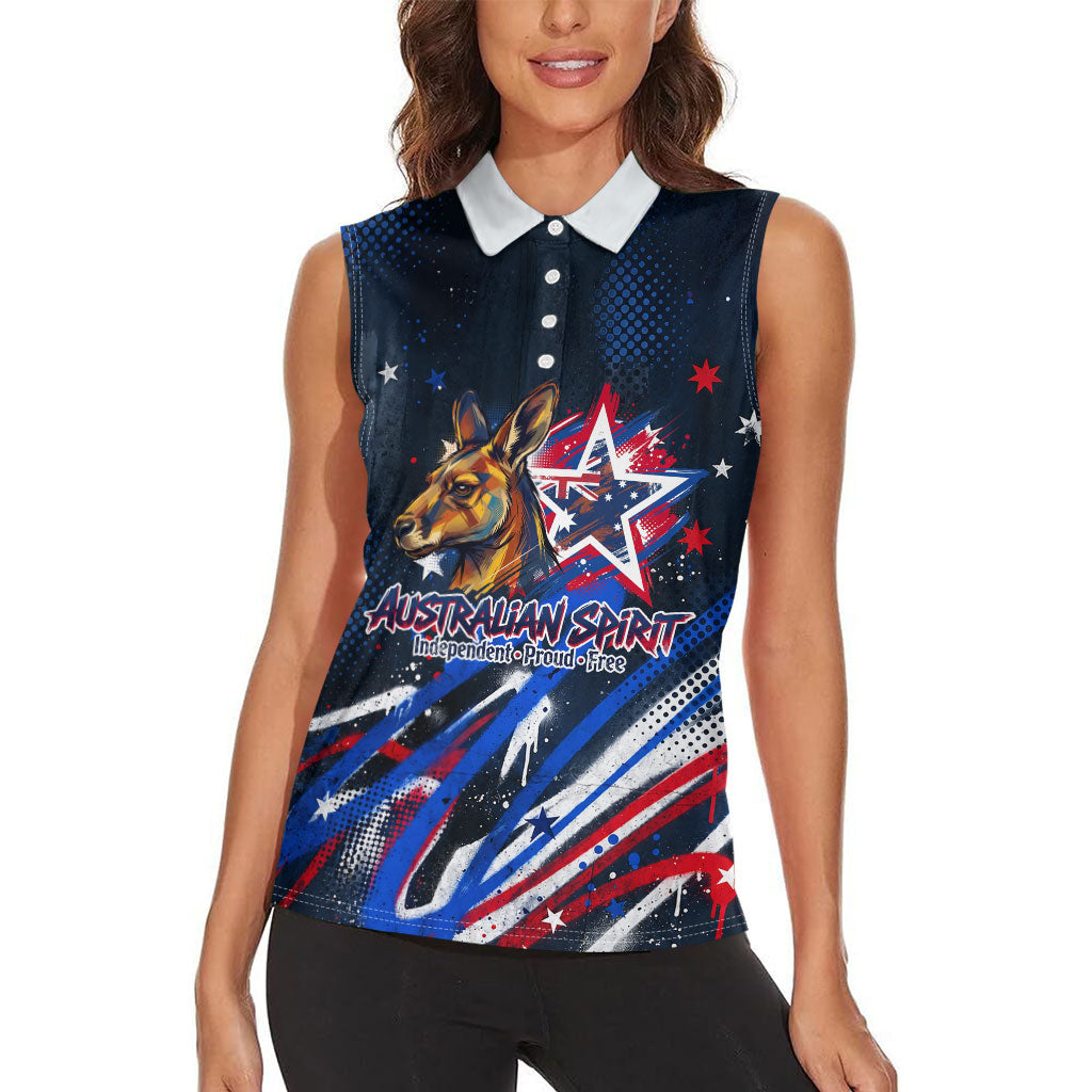 Australian National Flag Day Women Sleeveless Polo Shirt Kangaroo Mascot and Country Map