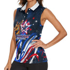 Australian National Flag Day Women Sleeveless Polo Shirt Kangaroo Mascot and Country Map