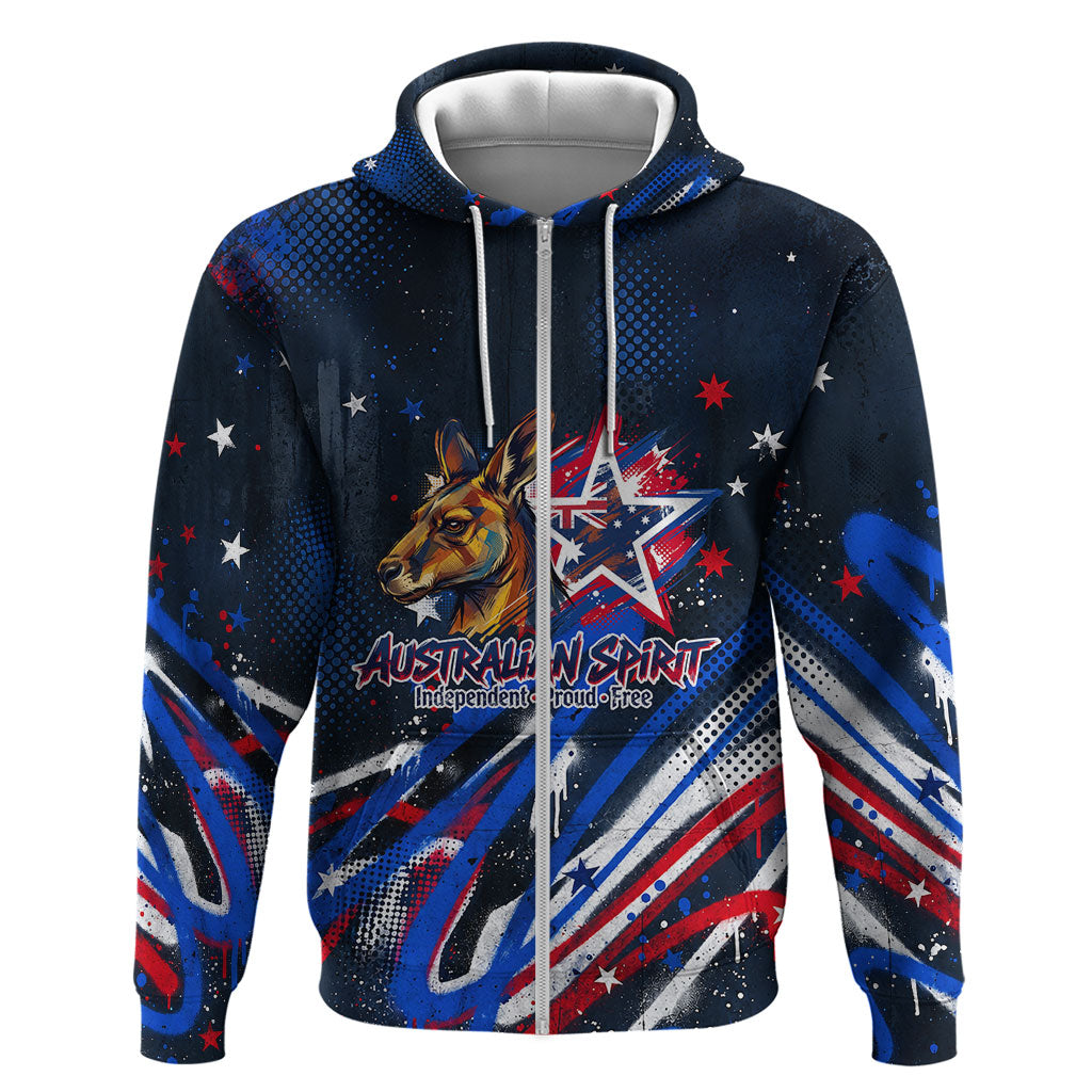 Australian National Flag Day Zip Hoodie Kangaroo Mascot and Country Map