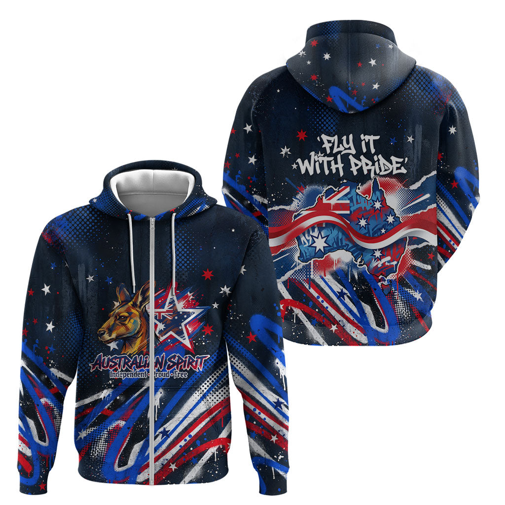 Australian National Flag Day Zip Hoodie Kangaroo Mascot and Country Map