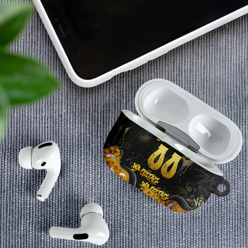 Personalised Western Australia Oztag Swan AirPods Case Black Gold Graffiti Aboriginal Dot Pattern