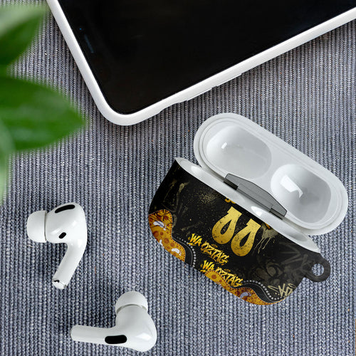 Personalised Western Australia Oztag Swan AirPods Case Black Gold Graffiti Aboriginal Dot Pattern