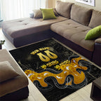 Personalised Western Australia Oztag Swan Area Rug Black Gold Graffiti Aboriginal Dot Pattern