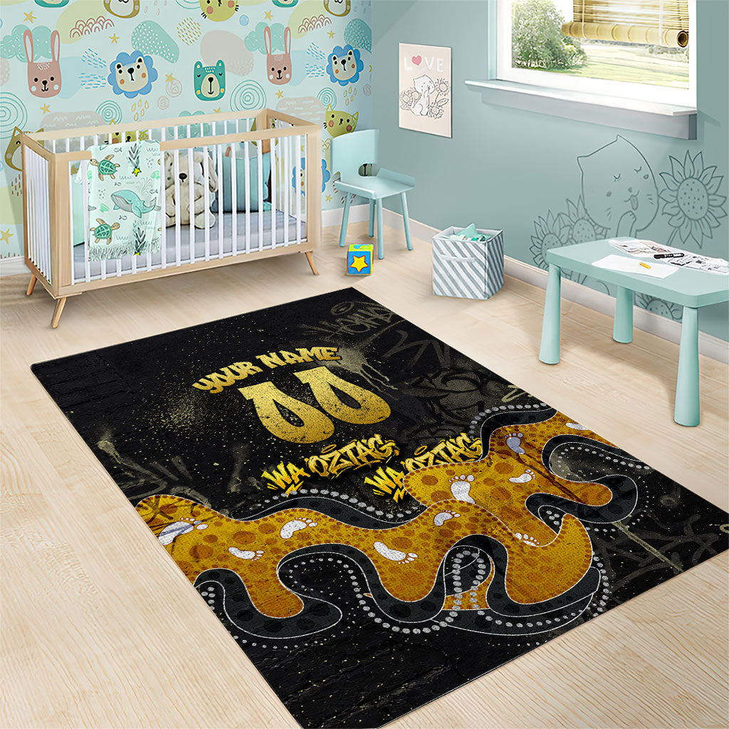 Personalised Western Australia Oztag Swan Area Rug Black Gold Graffiti Aboriginal Dot Pattern