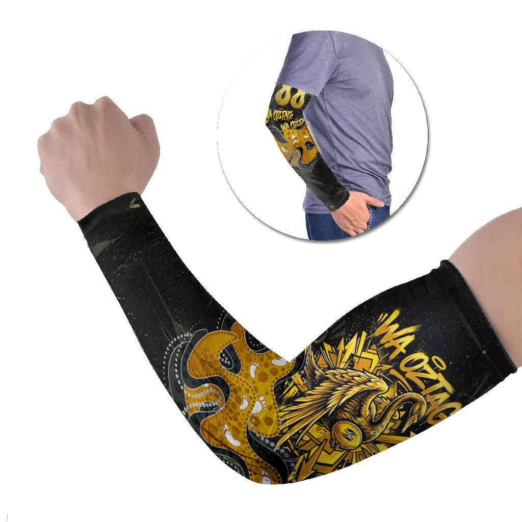 Personalised Western Australia Oztag Swan Arm Sleeves Black Gold Graffiti Aboriginal Dot Pattern