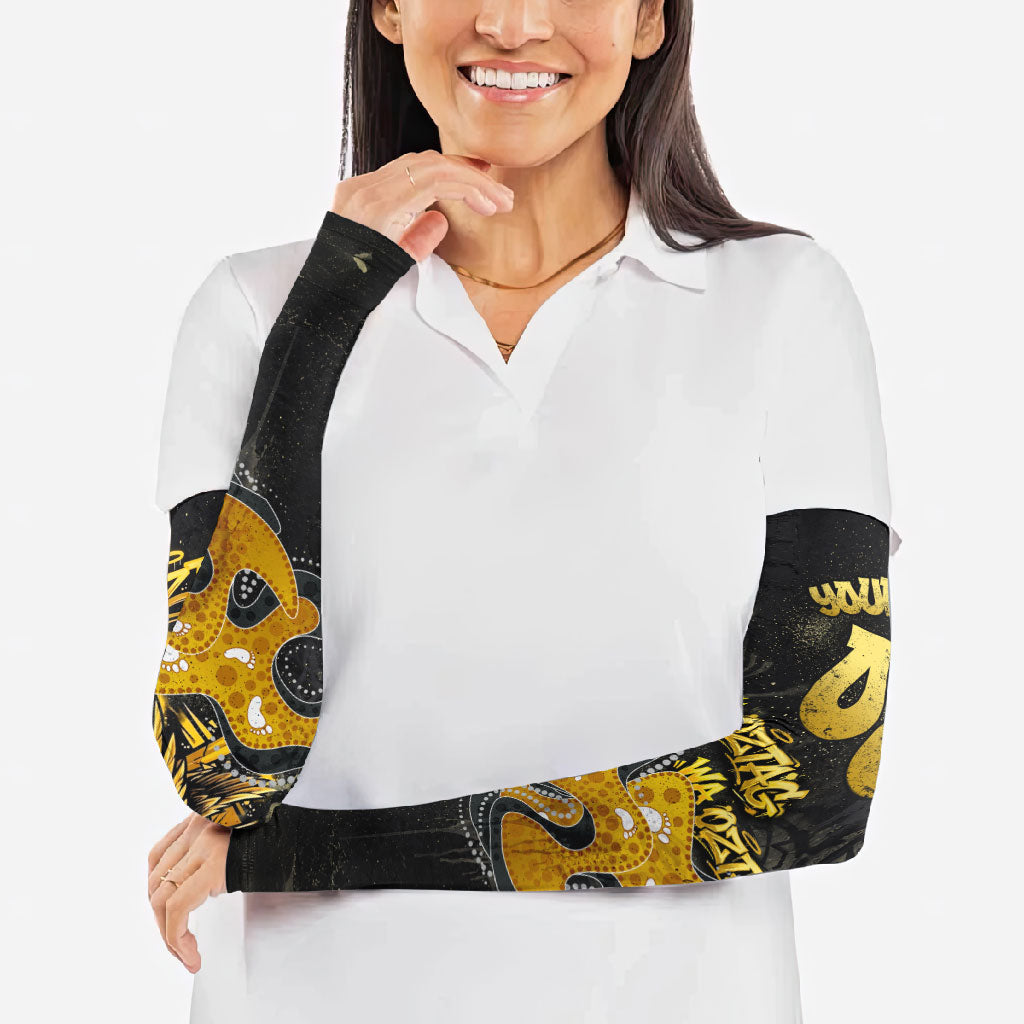 Personalised Western Australia Oztag Swan Arm Sleeves Black Gold Graffiti Aboriginal Dot Pattern
