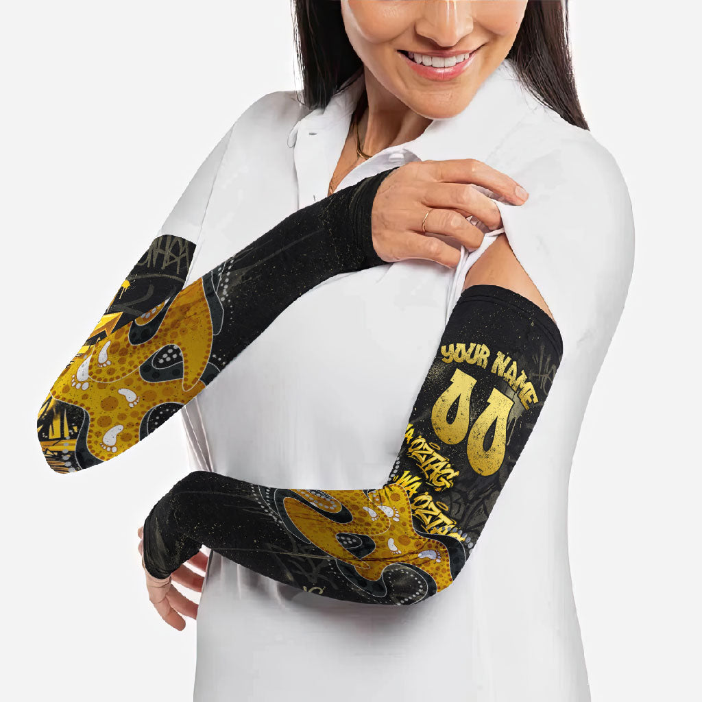 Personalised Western Australia Oztag Swan Arm Sleeves Black Gold Graffiti Aboriginal Dot Pattern