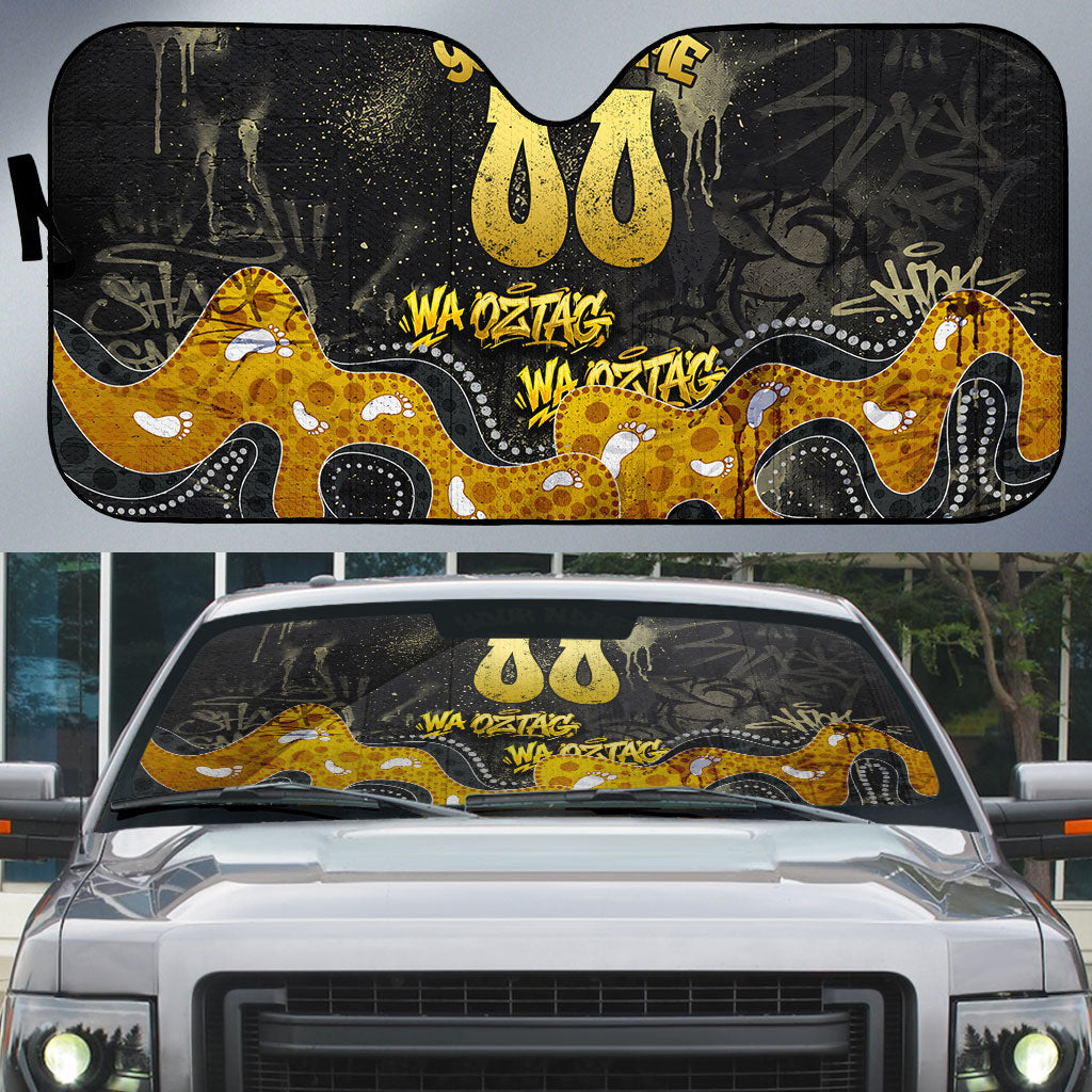 Personalised Western Australia Oztag Swan Auto Sun Shade Black Gold Graffiti Aboriginal Dot Pattern