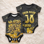 Personalised Western Australia Oztag Swan Baby Onesie Black Gold Graffiti Aboriginal Dot Pattern
