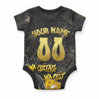 Personalised Western Australia Oztag Swan Baby Onesie Black Gold Graffiti Aboriginal Dot Pattern
