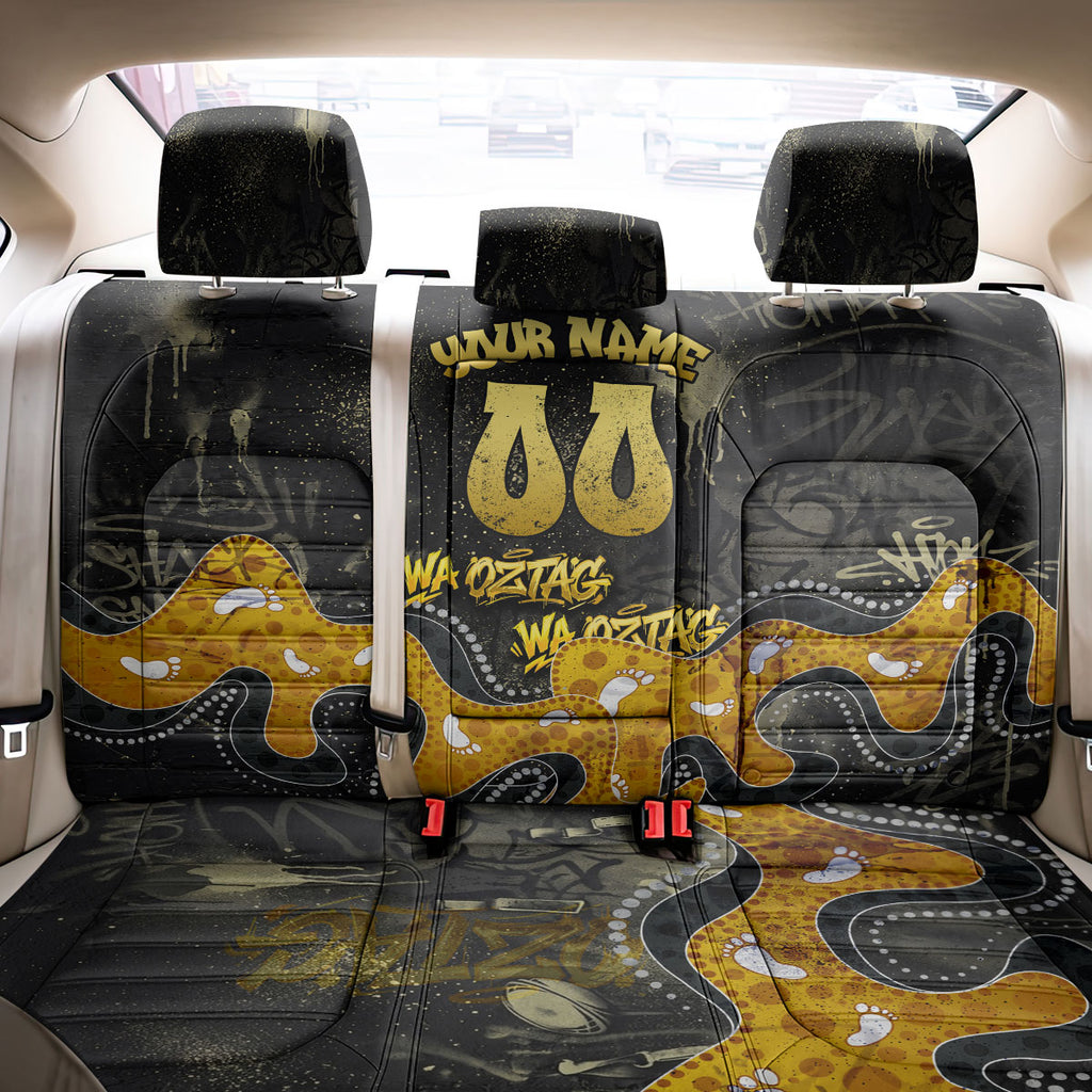 Personalised Western Australia Oztag Swan Back Car Seat Cover Black Gold Graffiti Aboriginal Dot Pattern