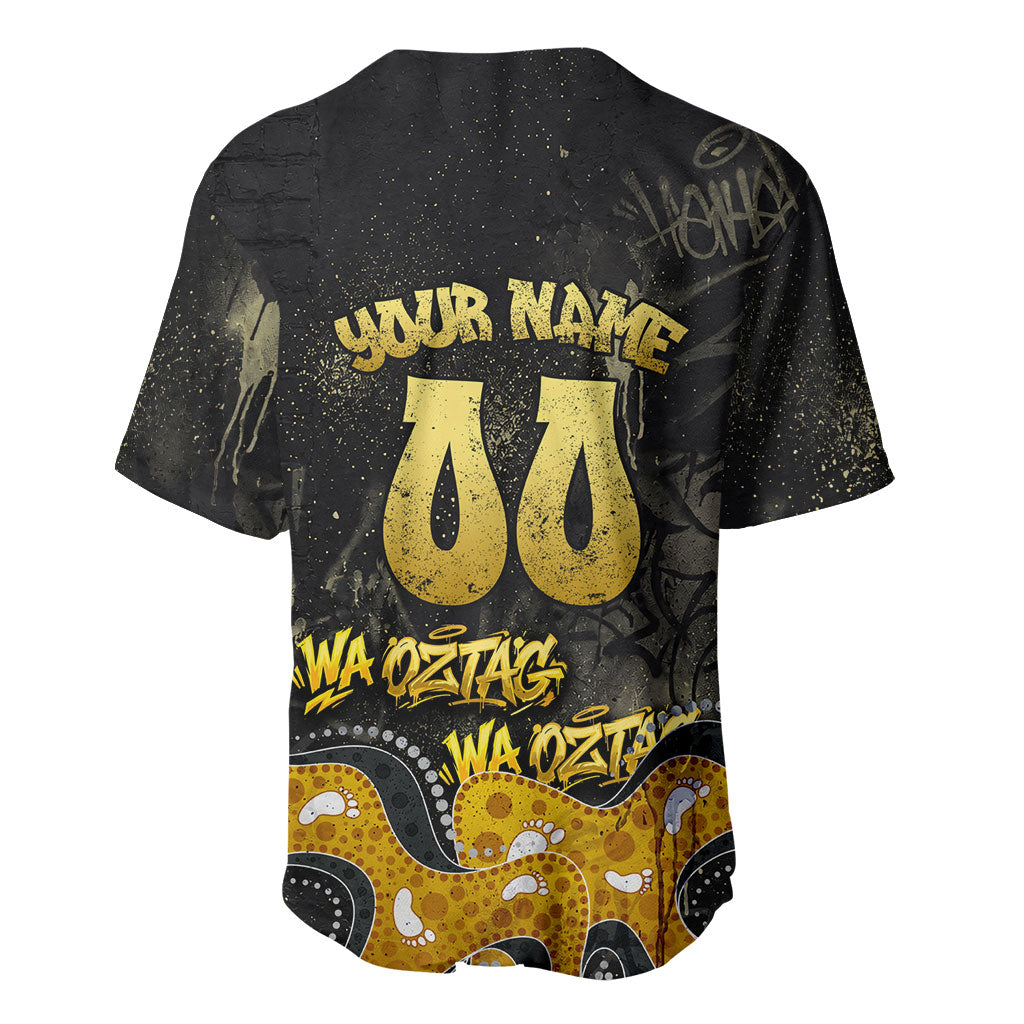 Personalised Western Australia Oztag Swan Baseball Jersey Black Gold Graffiti Aboriginal Dot Pattern