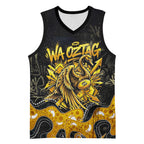 Personalised Western Australia Oztag Swan Basketball Jersey Black Gold Graffiti Aboriginal Dot Pattern