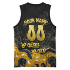 Personalised Western Australia Oztag Swan Basketball Jersey Black Gold Graffiti Aboriginal Dot Pattern