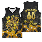 Personalised Western Australia Oztag Swan Basketball Jersey Black Gold Graffiti Aboriginal Dot Pattern