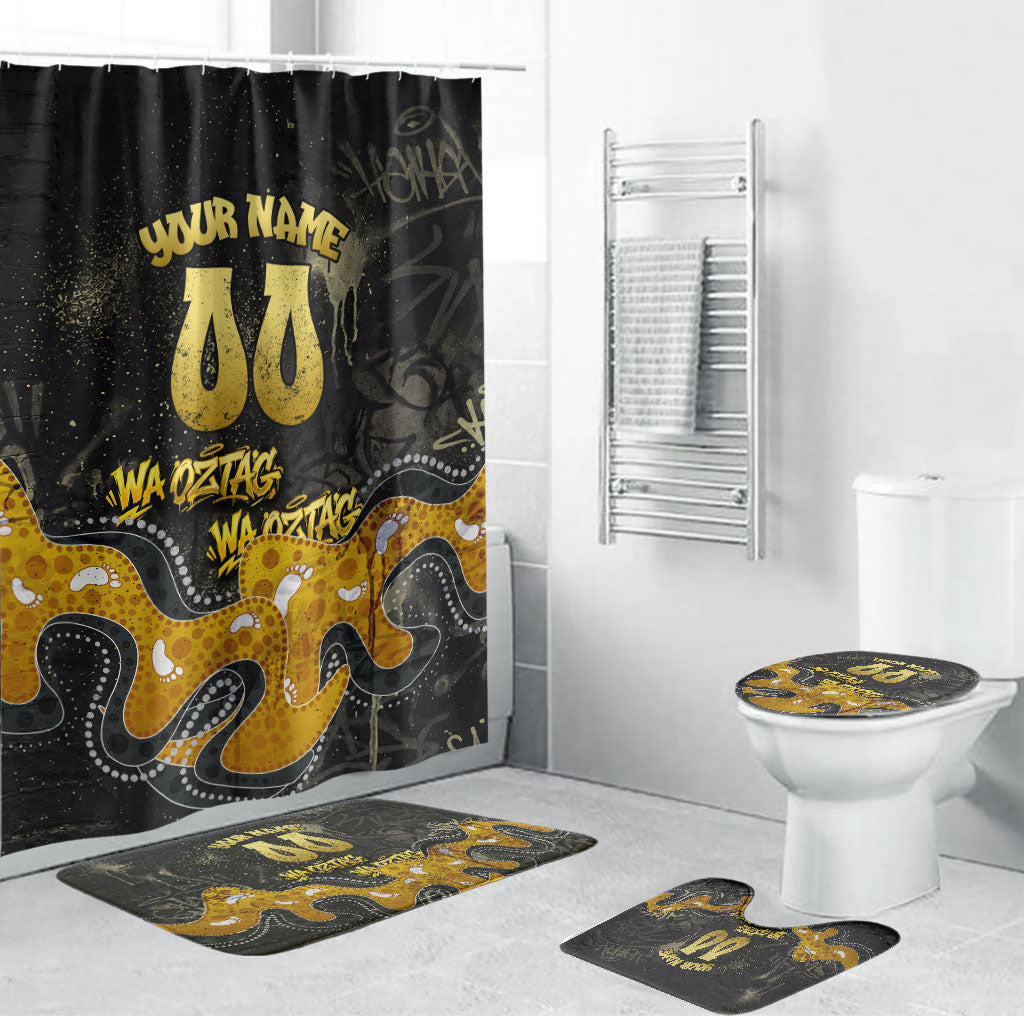 Personalised Western Australia Oztag Swan Bathroom Set Black Gold Graffiti Aboriginal Dot Pattern