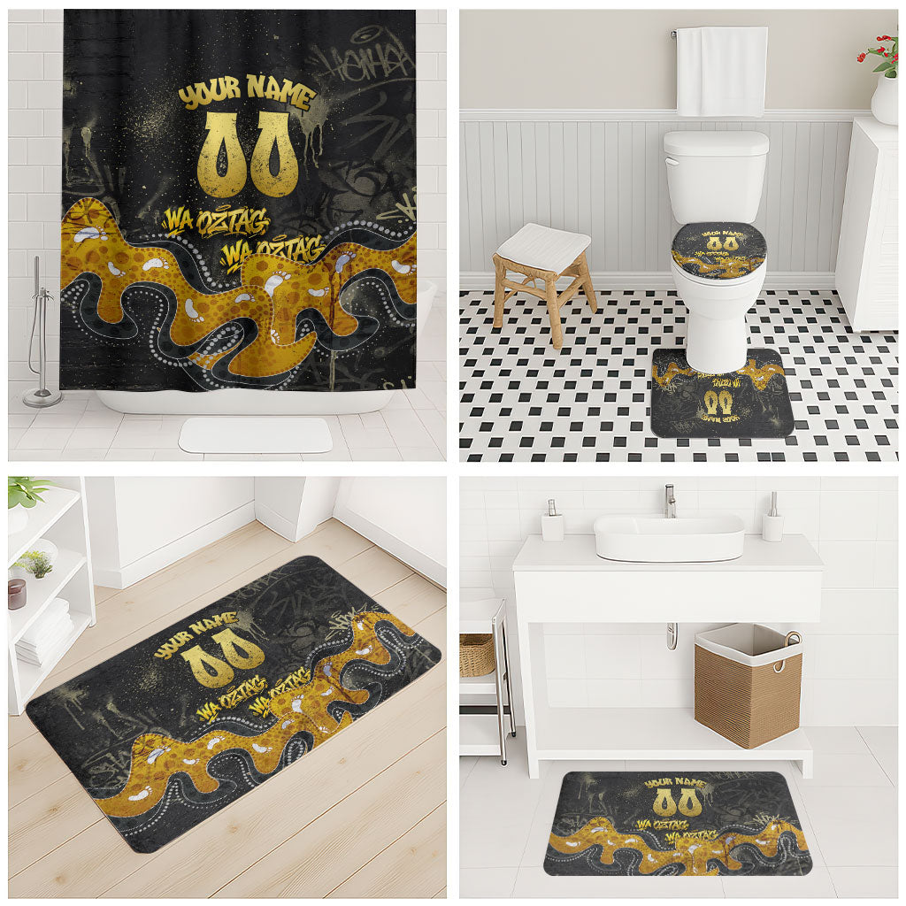 Personalised Western Australia Oztag Swan Bathroom Set Black Gold Graffiti Aboriginal Dot Pattern