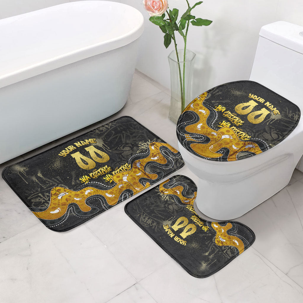 Personalised Western Australia Oztag Swan Bathroom Set Black Gold Graffiti Aboriginal Dot Pattern