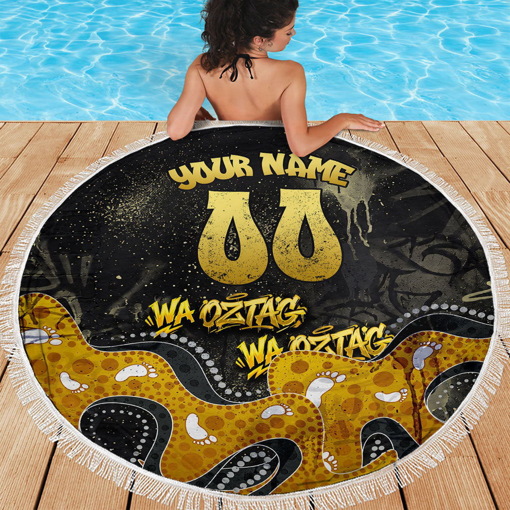 Personalised Western Australia Oztag Swan Beach Blanket Black Gold Graffiti Aboriginal Dot Pattern