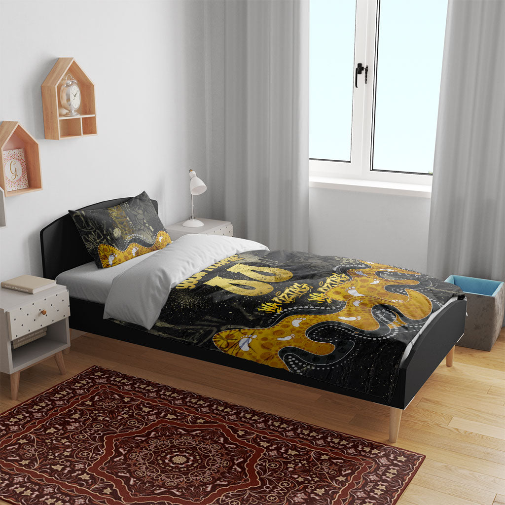 Personalised Western Australia Oztag Swan Bedding Set Black Gold Graffiti Aboriginal Dot Pattern