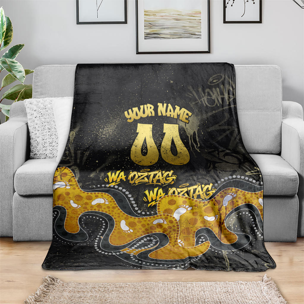 Personalised Western Australia Oztag Swan Blanket Black Gold Graffiti Aboriginal Dot Pattern