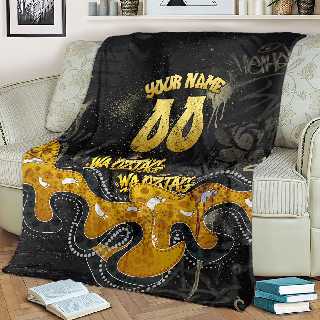 Personalised Western Australia Oztag Swan Blanket Black Gold Graffiti Aboriginal Dot Pattern