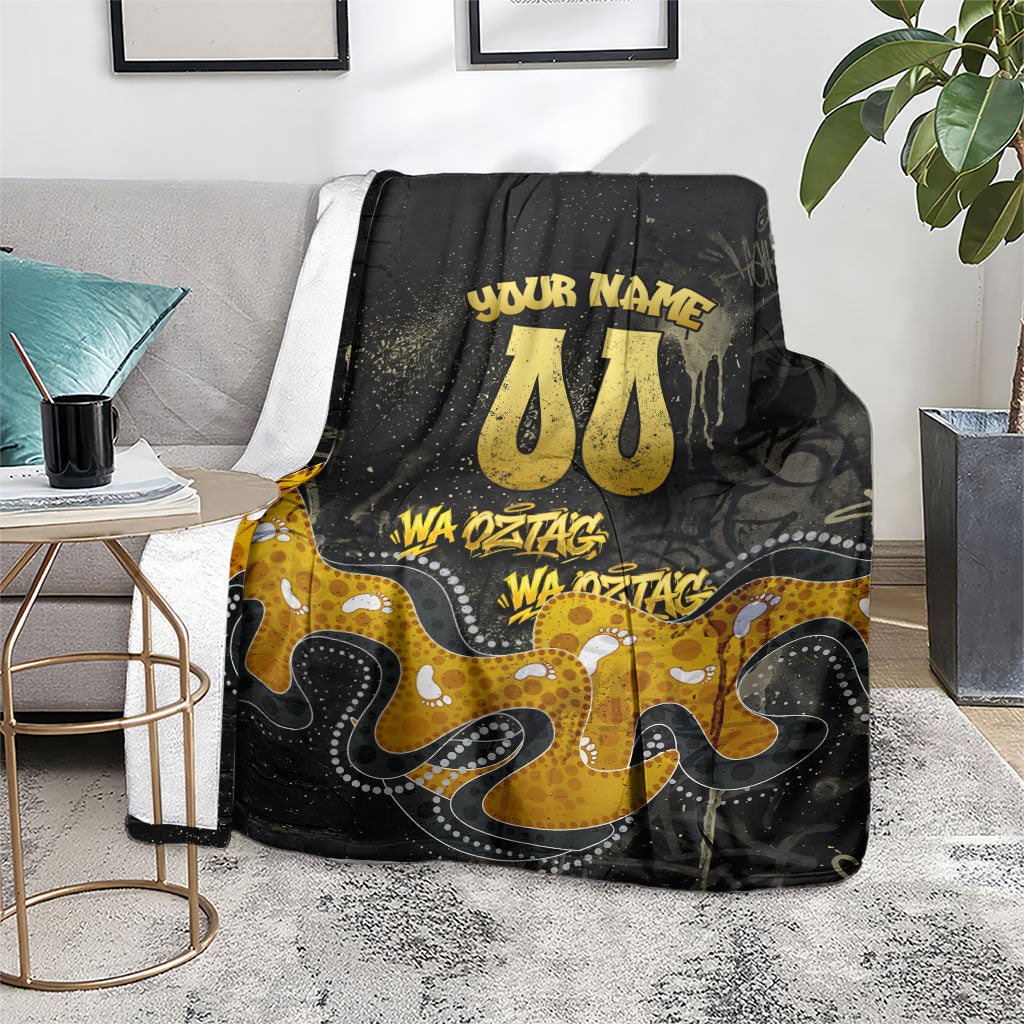 Personalised Western Australia Oztag Swan Blanket Black Gold Graffiti Aboriginal Dot Pattern