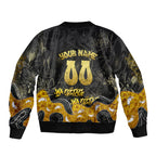 Personalised Western Australia Oztag Swan Bomber Jacket Black Gold Graffiti Aboriginal Dot Pattern