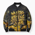 Personalised Western Australia Oztag Swan Bomber Puffer Jacket Black Gold Graffiti Aboriginal Dot Pattern