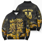 Personalised Western Australia Oztag Swan Bomber Puffer Jacket Black Gold Graffiti Aboriginal Dot Pattern