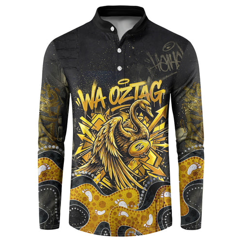 Personalised Western Australia Oztag Swan Button Sweatshirt Black Gold Graffiti Aboriginal Dot Pattern