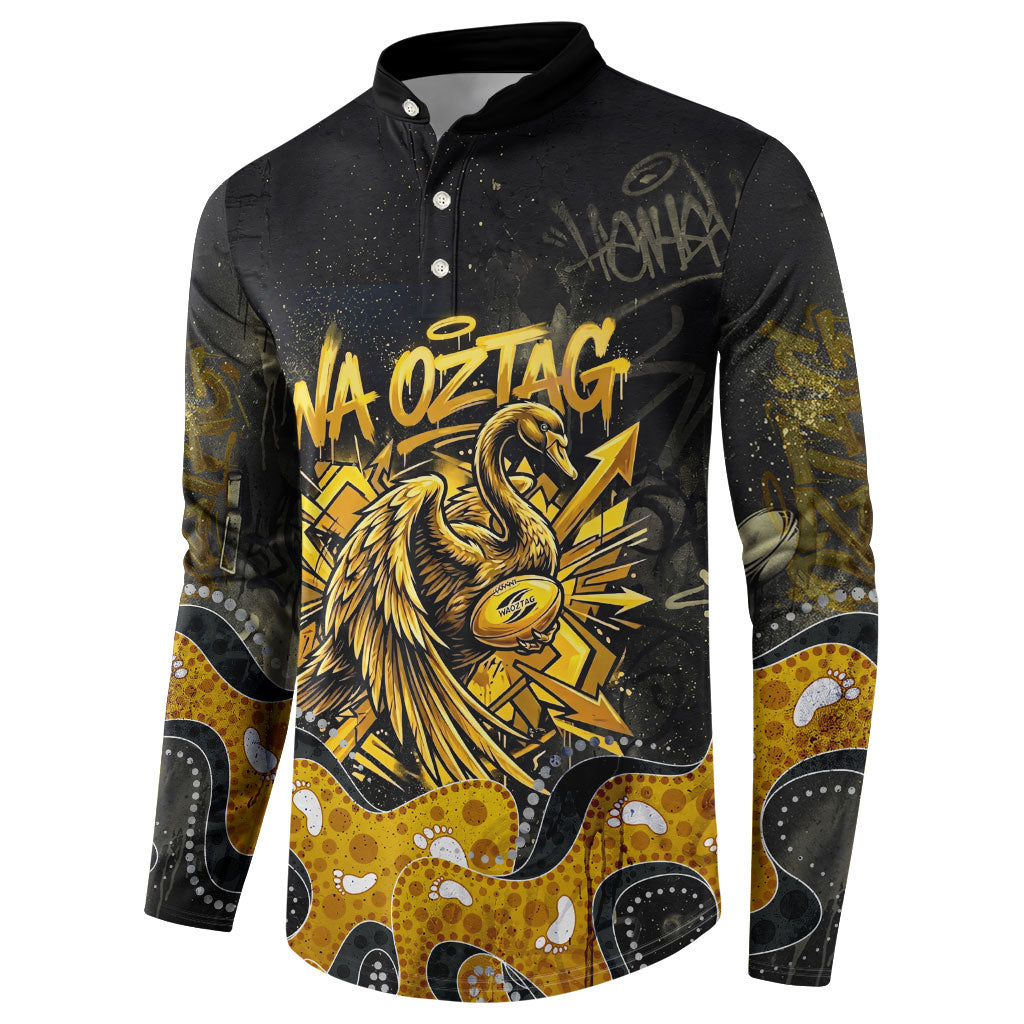 Personalised Western Australia Oztag Swan Button Sweatshirt Black Gold Graffiti Aboriginal Dot Pattern