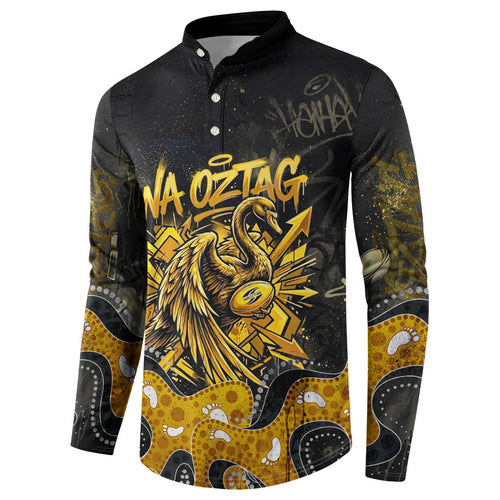 Personalised Western Australia Oztag Swan Button Sweatshirt Black Gold Graffiti Aboriginal Dot Pattern