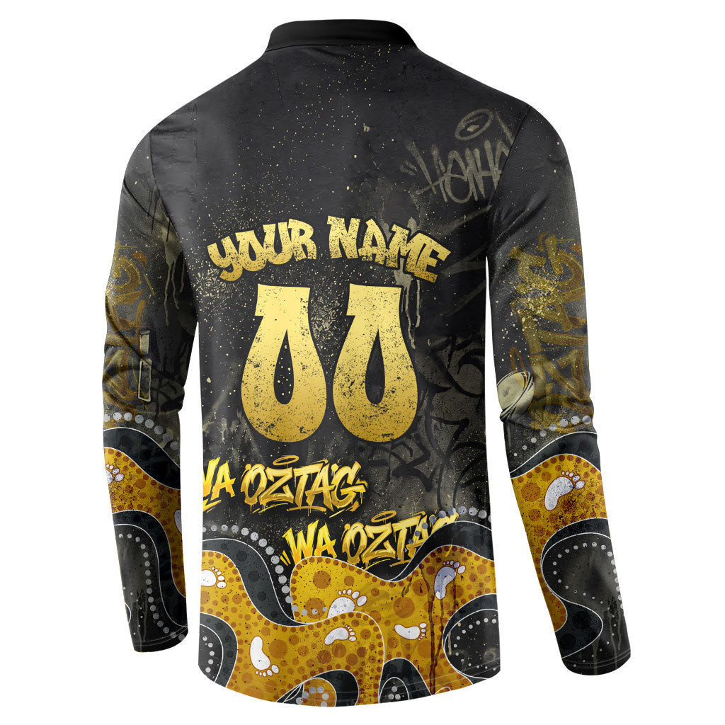 Personalised Western Australia Oztag Swan Button Sweatshirt Black Gold Graffiti Aboriginal Dot Pattern