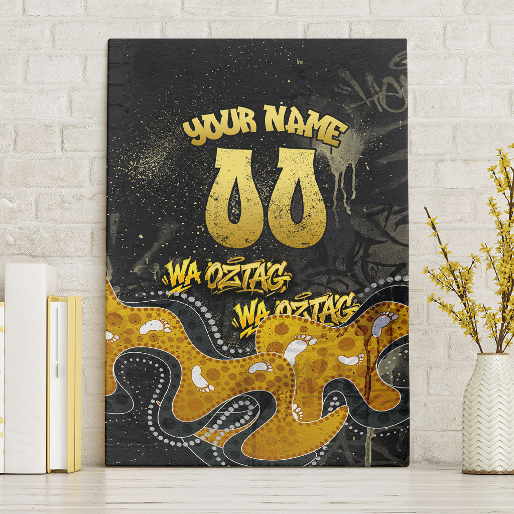 Personalised Western Australia Oztag Swan Canvas Wall Art Black Gold Graffiti Aboriginal Dot Pattern