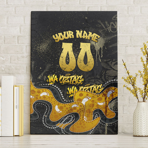 Personalised Western Australia Oztag Swan Canvas Wall Art Black Gold Graffiti Aboriginal Dot Pattern