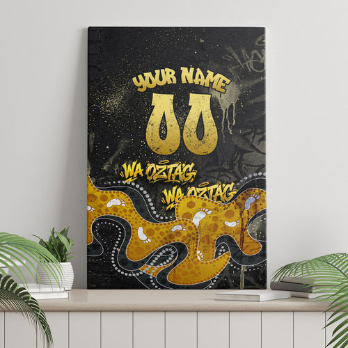 Personalised Western Australia Oztag Swan Canvas Wall Art Black Gold Graffiti Aboriginal Dot Pattern