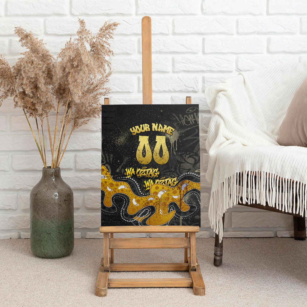 Personalised Western Australia Oztag Swan Canvas Wall Art Black Gold Graffiti Aboriginal Dot Pattern