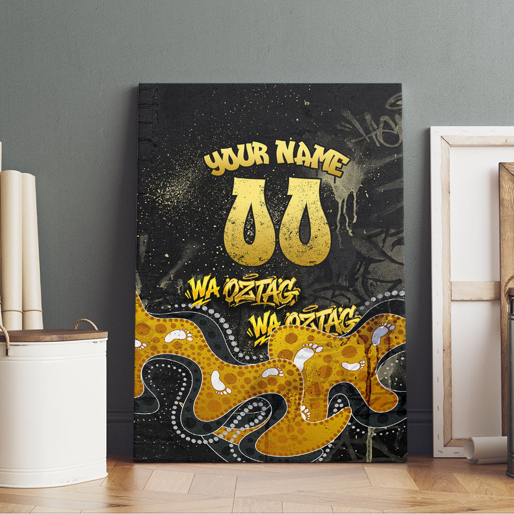 Personalised Western Australia Oztag Swan Canvas Wall Art Black Gold Graffiti Aboriginal Dot Pattern