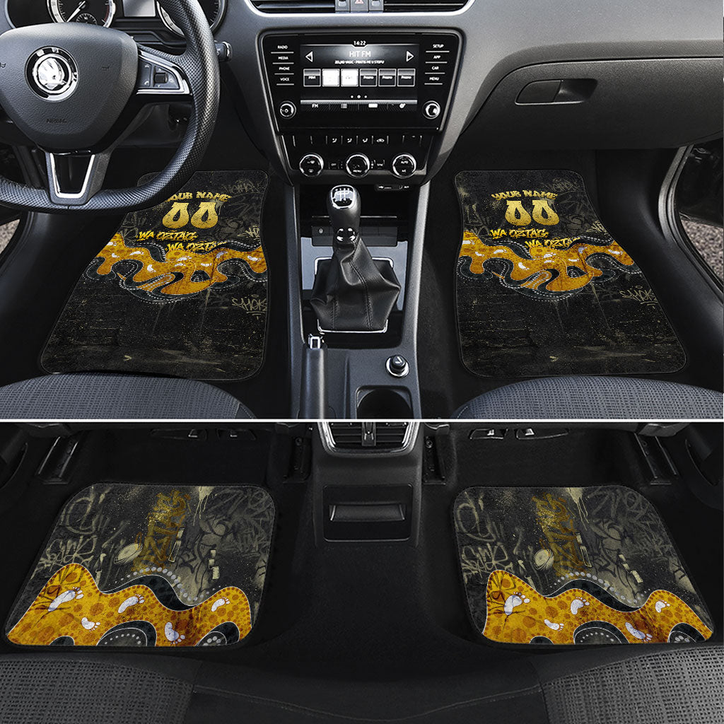 Personalised Western Australia Oztag Swan Car Mats Black Gold Graffiti Aboriginal Dot Pattern