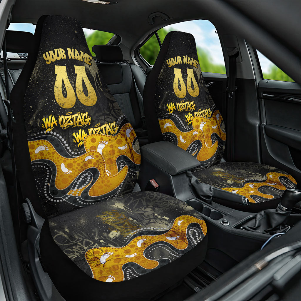 Personalised Western Australia Oztag Swan Car Seat Cover Black Gold Graffiti Aboriginal Dot Pattern