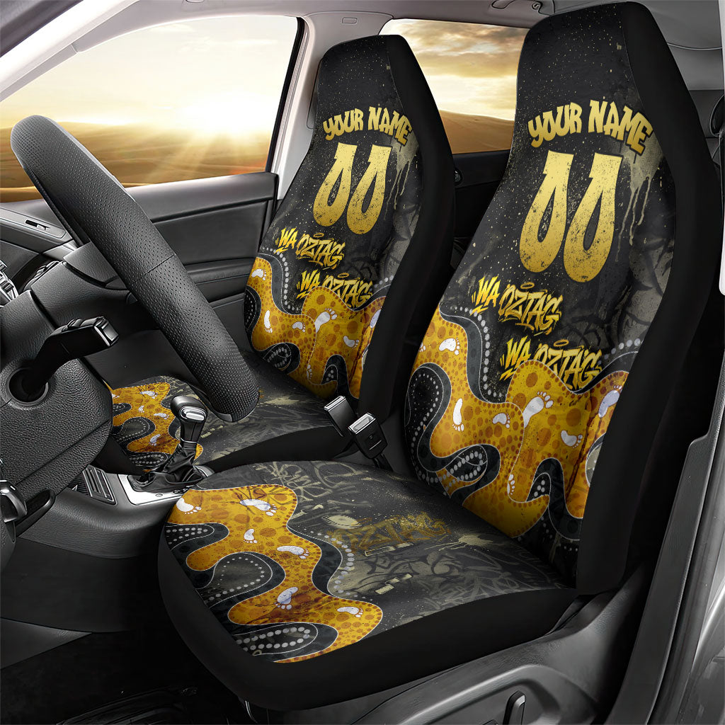 Personalised Western Australia Oztag Swan Car Seat Cover Black Gold Graffiti Aboriginal Dot Pattern