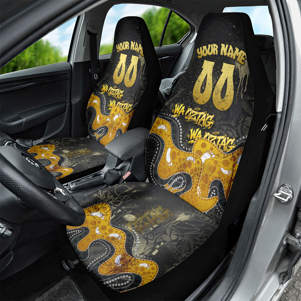 Personalised Western Australia Oztag Swan Car Seat Cover Black Gold Graffiti Aboriginal Dot Pattern