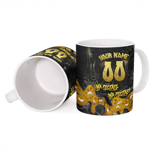 Personalised Western Australia Oztag Swan Ceramic Mug Black Gold Graffiti Aboriginal Dot Pattern