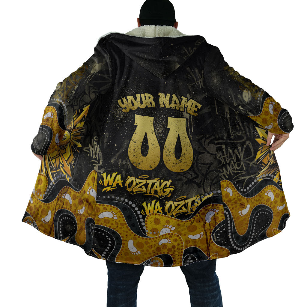 Personalised Western Australia Oztag Swan Cloak Black Gold Graffiti Aboriginal Dot Pattern