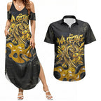 Personalised Western Australia Oztag Swan Couples Matching Summer Maxi Dress and Hawaiian Shirt Black Gold Graffiti Aboriginal Dot Pattern