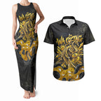 Personalised Western Australia Oztag Swan Couples Matching Tank Maxi Dress and Hawaiian Shirt Black Gold Graffiti Aboriginal Dot Pattern